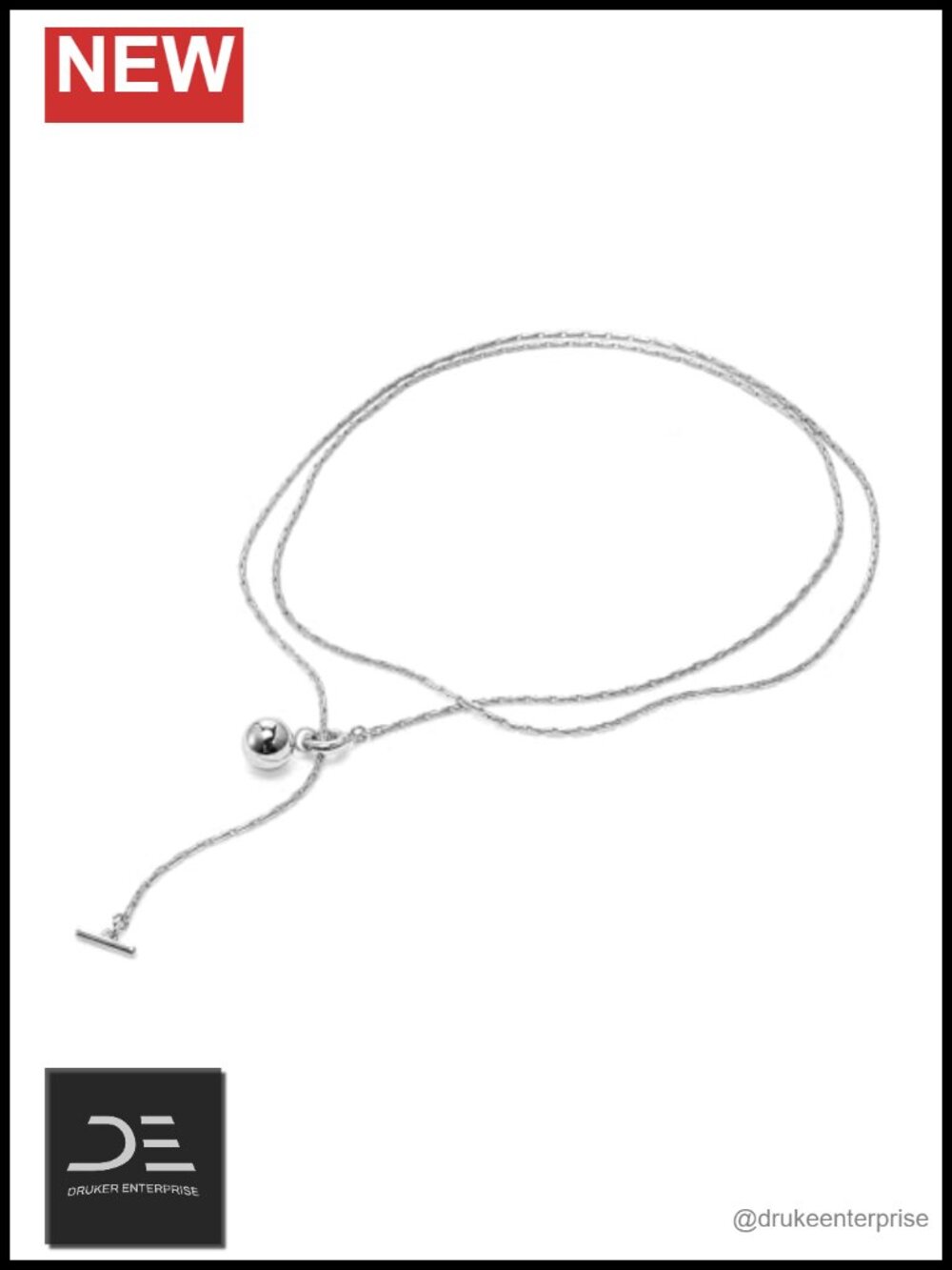 Long Necklace Chain 33 Inch Dainty Ball Charm Toggle Clasp
